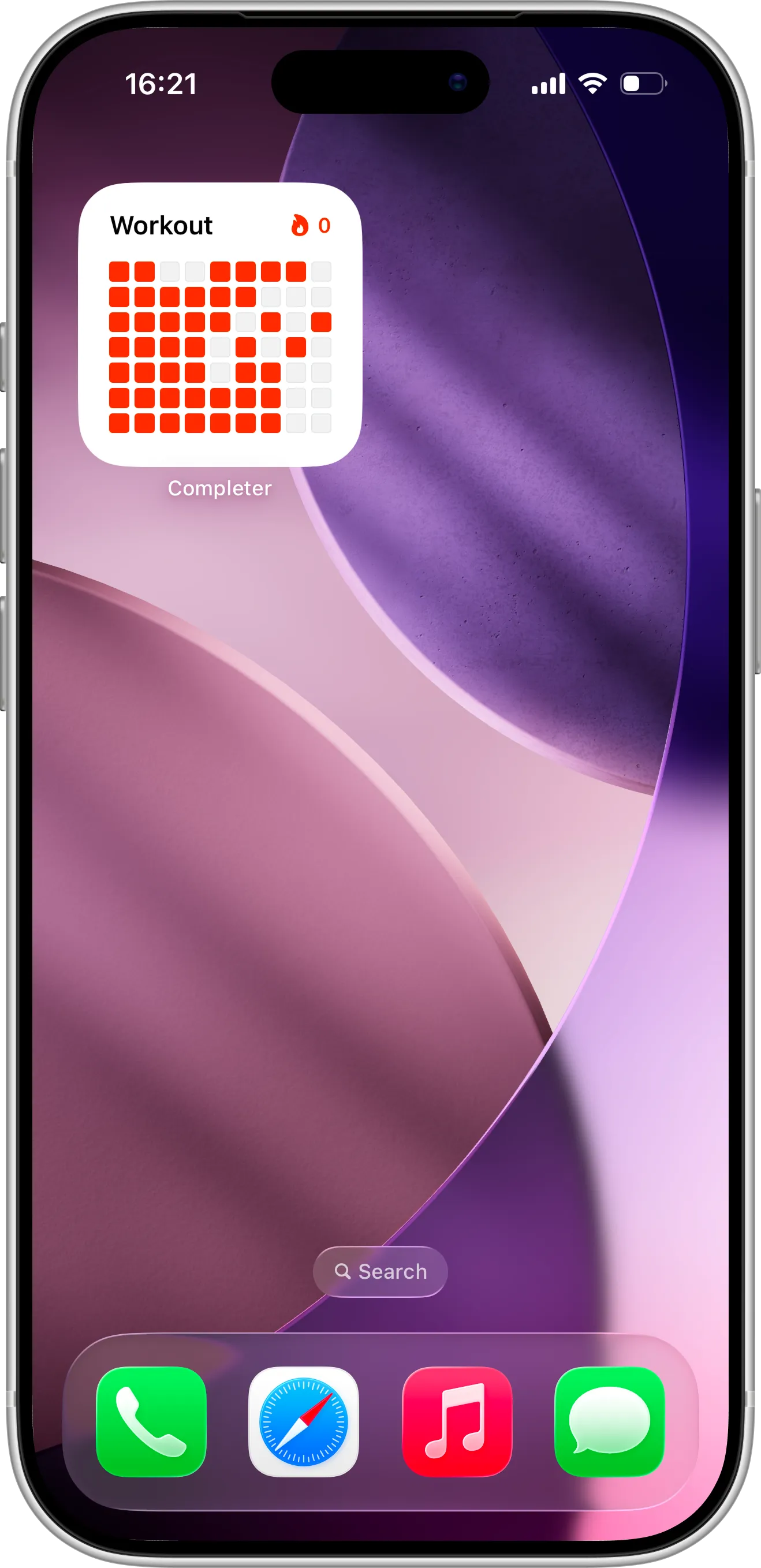 Configured Home Screen widget displaying habit progress in a Completer habit tracker
